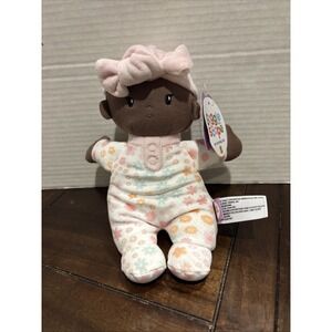 NEW WITH TAG Giggle Scape Plush Baby Doll Brown Girl Floral Soft Lovey Pink